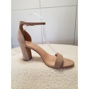 Madden Girl Beella Taupe Faux Suede Block Heel Ankle Strap Sandal Women's Sz 9M